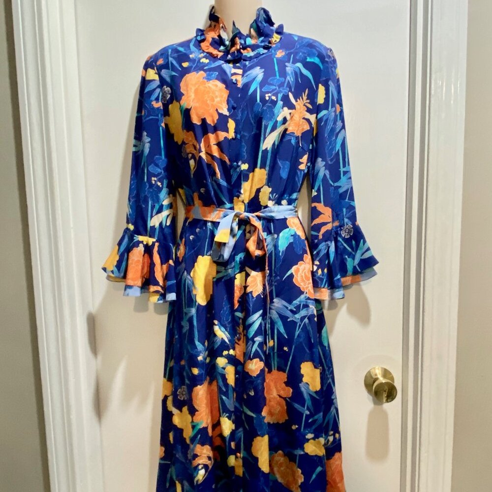 7) Beulah Floral Silk Old Money UK Made Event Wedding Shirtdress Tea Dress 10